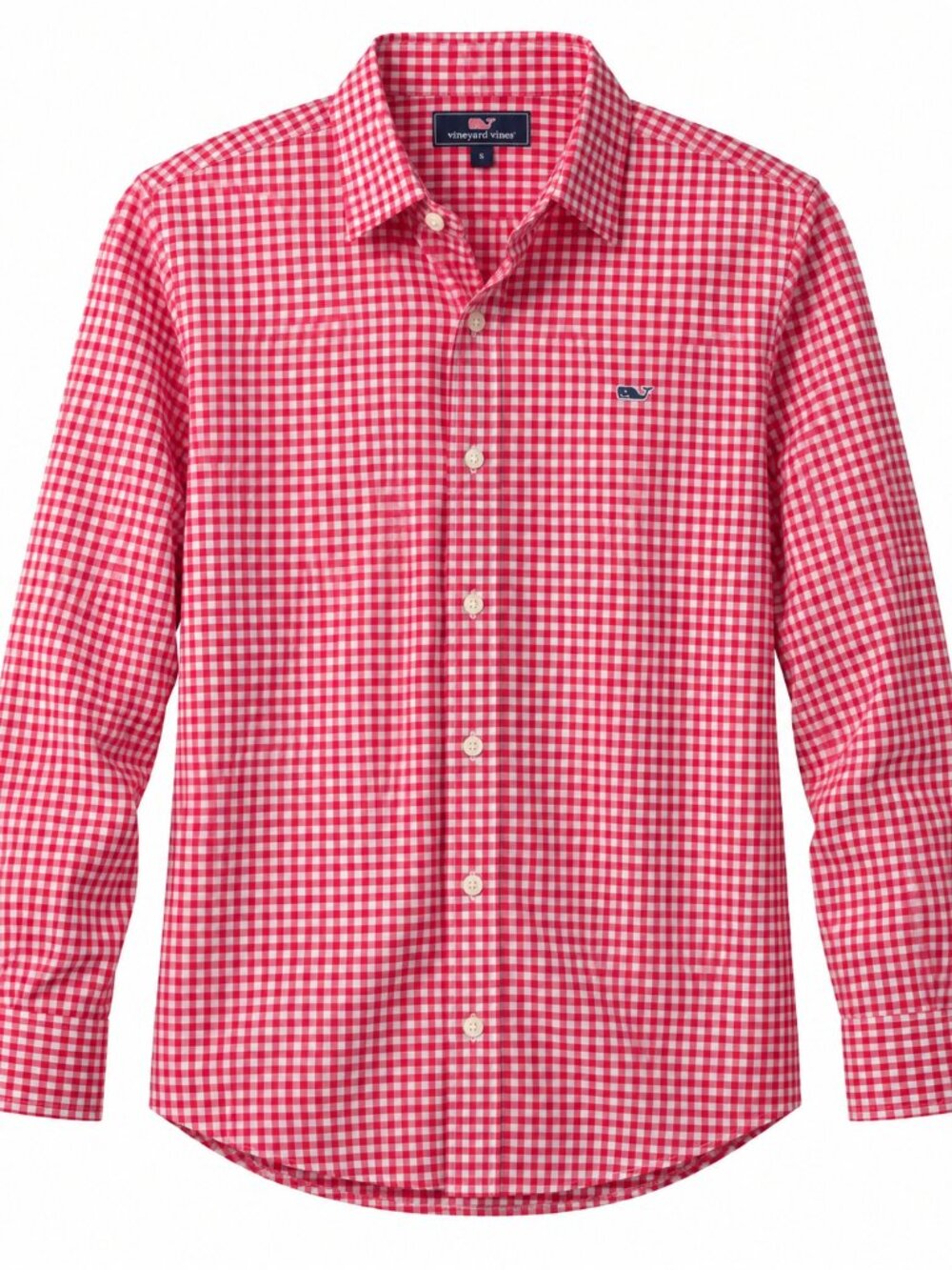 Vineyard Vines Boys Medium Red Gingham Check Button Down Whale Shirt